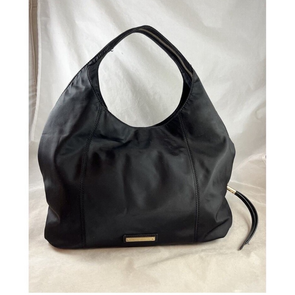 Vince Camuto Zoe Hobo Bag Purse Tote Black Leather Zipper Strap Expandable